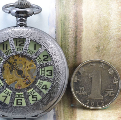 Windmill Twelve-hole Hollow Luminous Flip Retro Mechanical Pocket Watch