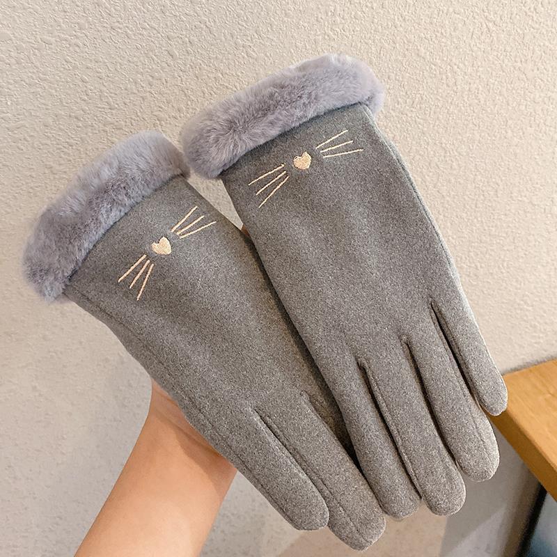 Fleece Lined Padded Warm Keeping Cute Suede Riding Gloves