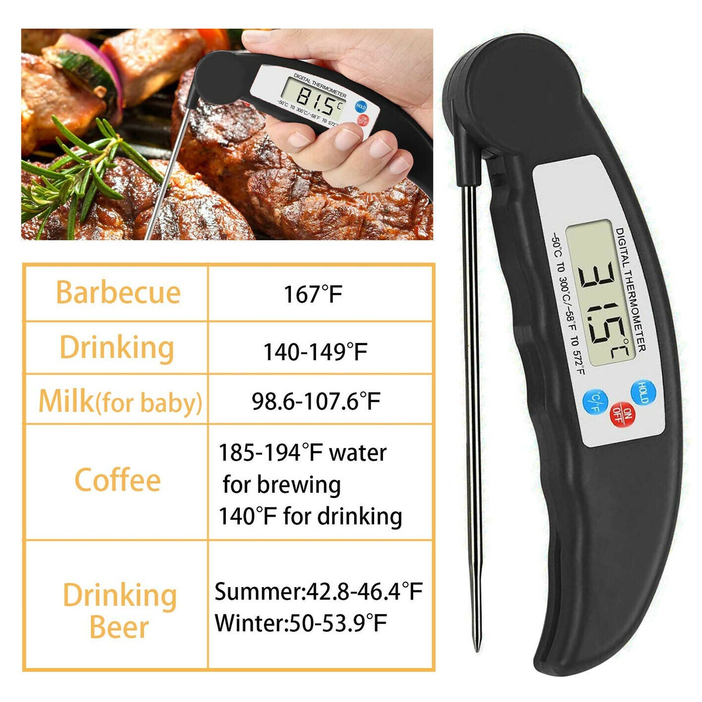 Instant-Read kötttermometer Digital elektronisk mat temp kök matlagning Grill