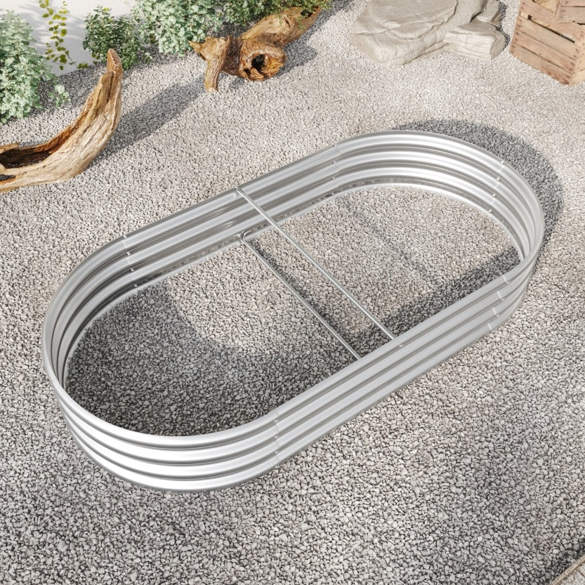 Oval stor upphöjd trädgårdsbädd i metall för växter, grönsaker, blommor