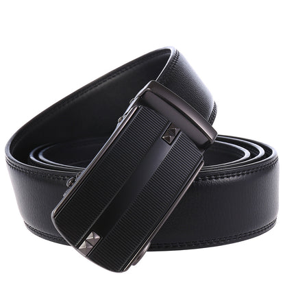 Ceinture à boucle automatique en cuir de vachette à deux couches pour hommes