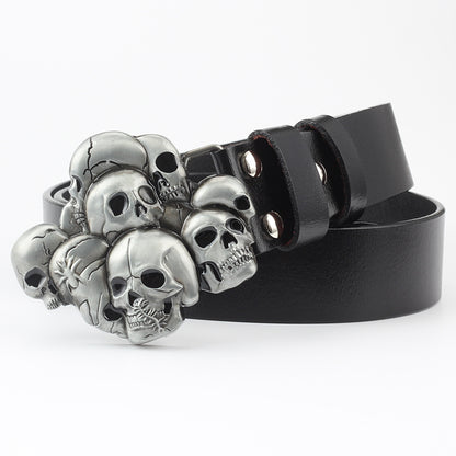 Men's Casual Skull Decorative Two-Layer Cowhide Belt - Rebellious Style