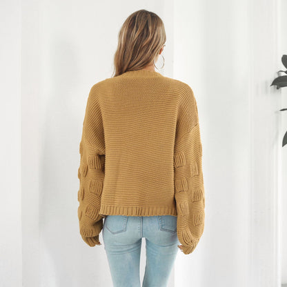 Cardigan à manches bouffantes pour femmes, pull, vêtements avant, manteau en tricot épais