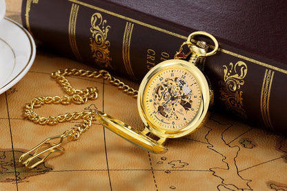 Flip Manual Mechanical Pocket Watch Roman Engraved Skeleton