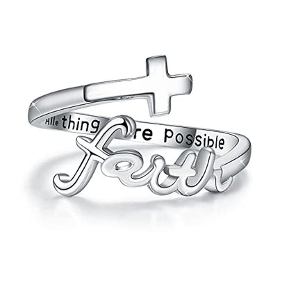 Cross Rings 925 Sterling Silver Faith Adjustable Rings Open Rings Cross Ring Jewellery For Mother Women Men Women Gifts