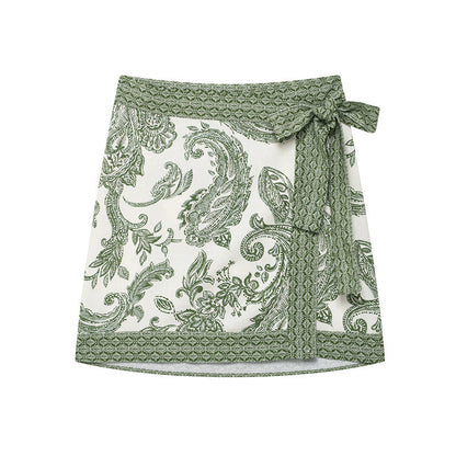 Women's High-Waist Printed Sarong Skirt - Lace-up Bow Design