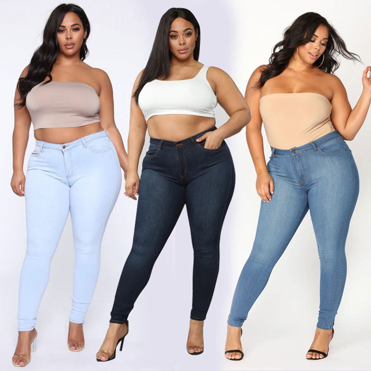 Women's Plus Size Fashion High Elastic Denim Pencil Byxor