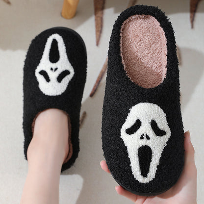 Pantoufles imprimées de dessin animé de crâne d'halloween, pantoufles chaudes d'hiver pour hommes et femmes, chaussures de maison pour Couple, pantoufles d'intérieur en coton