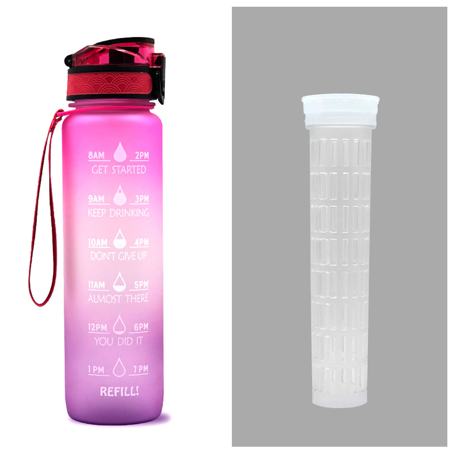 Bouteille d'eau Tritan 1L avec marqueur de temps, couvercle de rebond, bouteille d'eau de motivation, tasse étanche pour cyclisme, bouteilles de sport et de Fitness