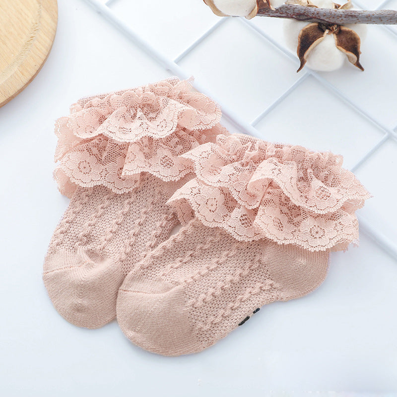 Baby Lace Socks Double Lace Princess Socks Baby Cotton Socks Dance Socks