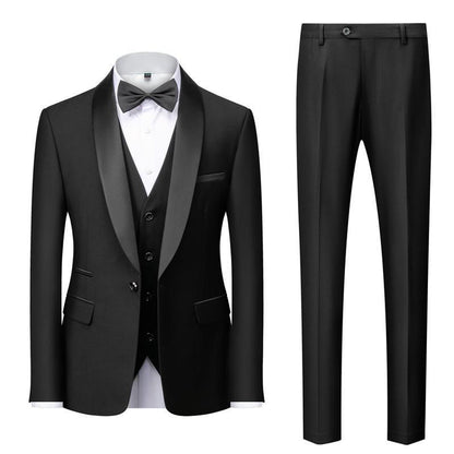 Men's Suit Set Green Fruit Collar Stage Suit Dress Host Performance Bridegroom Best Man Three-piece Suit