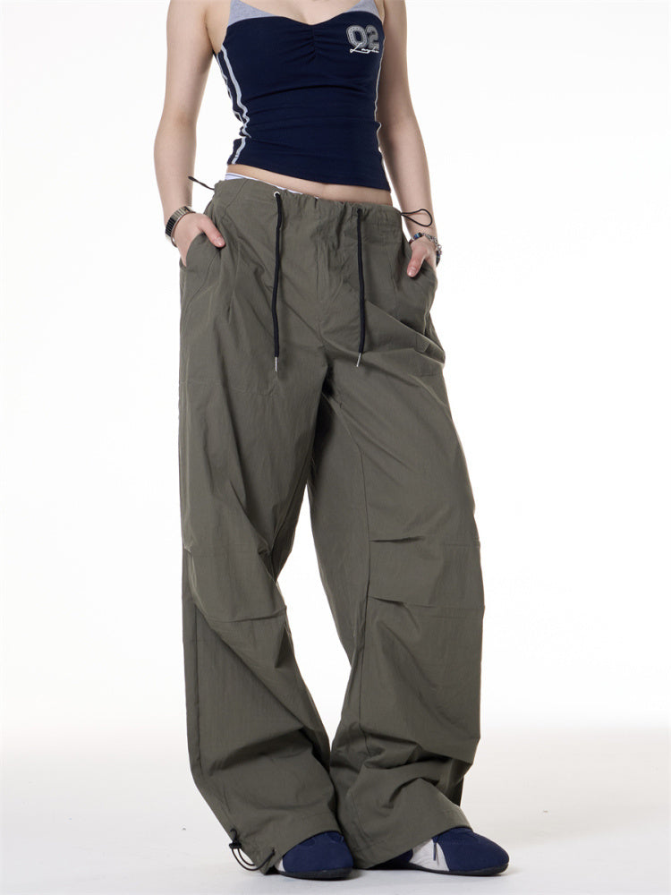 Retro Hot Girl Style Pleated Loose Casual Paratrooper Pants
