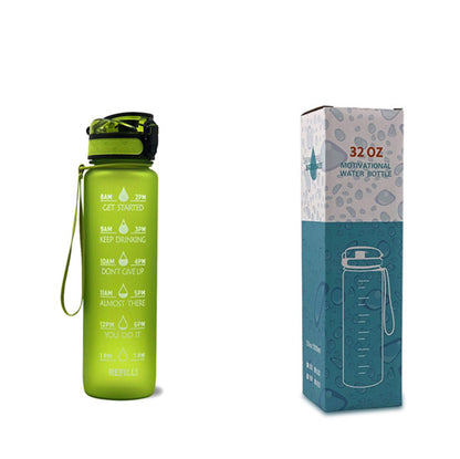 Bouteille d'eau Tritan 1L avec marqueur de temps, couvercle de rebond, bouteille d'eau de motivation, tasse étanche pour cyclisme, bouteilles de sport et de Fitness