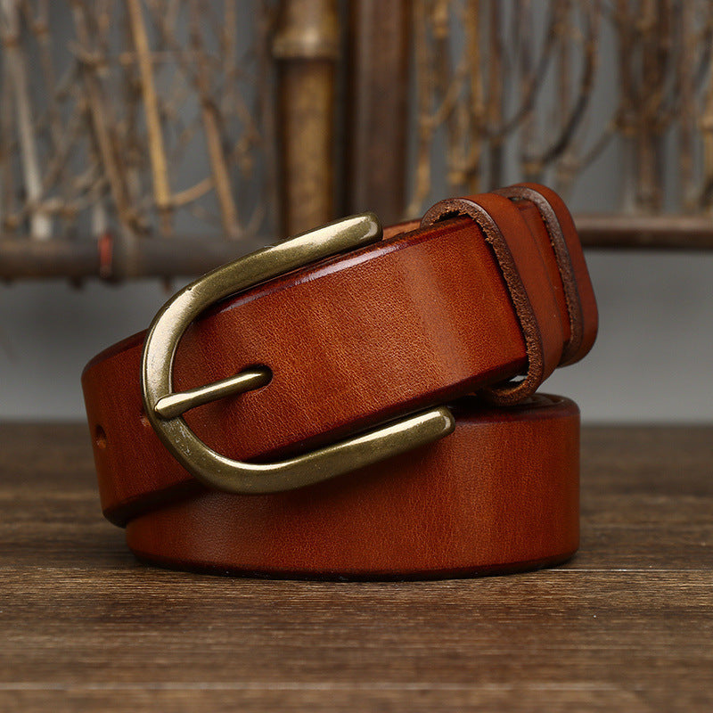 Men's 3.3CM Wide Copper Buckle Trendy Fashion Retro Belt - Bold Presence