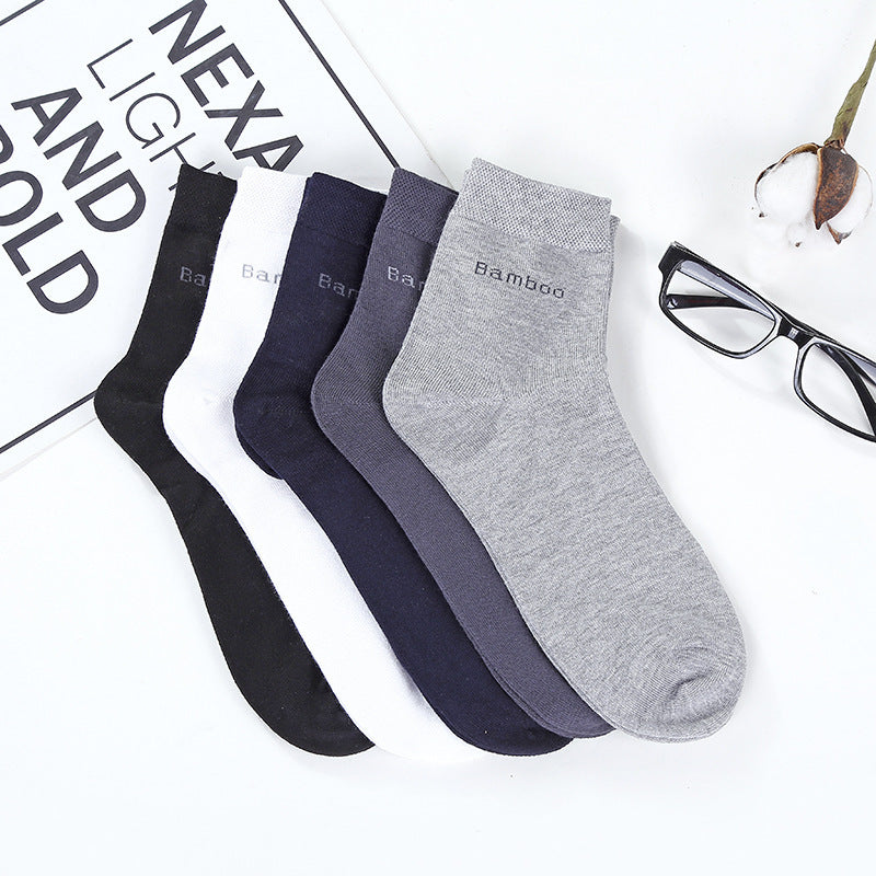 Socks Solid Color Socks Men's Mid-tube Bamboo Fiber Socks Men