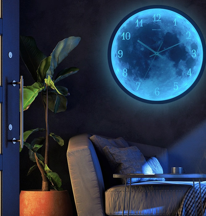 Horloge murale de 12 pouces pour la décoration de la maison, lune bleue, contrôle du son, lumineuse, Simple, moderne, muette, décoration de pièce gothique