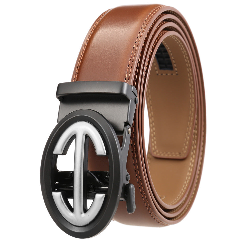 Men's Simple Two-Layer Cowhide Automatic Alloy Buckle Belt - Refined Simplicity