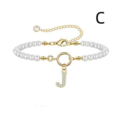 2024 Nytt Mode Toggle Lock Initial Armband Kvinnor AZ Bokstav Hänge 6mm Pärlarmband För Kvinnor Smycken Gåva