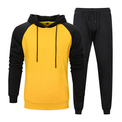 Fashion Trend Color Contrast Hooded Sweater Solid Color Waist Trousers For Men