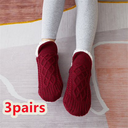 Chaussettes d'hiver en laine pour femmes, épaisses et chaudes, pour chambre à coucher, pantoufles pour hommes, chauffe-pieds antidérapants, chaussettes de neige