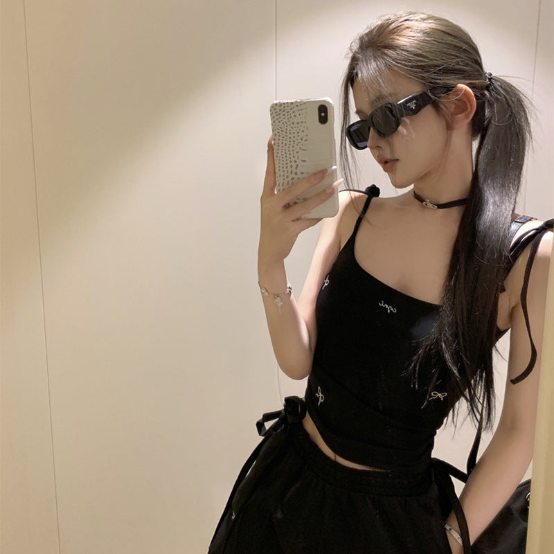 Hot Girl Loose Cargo Pants Suit Summer
