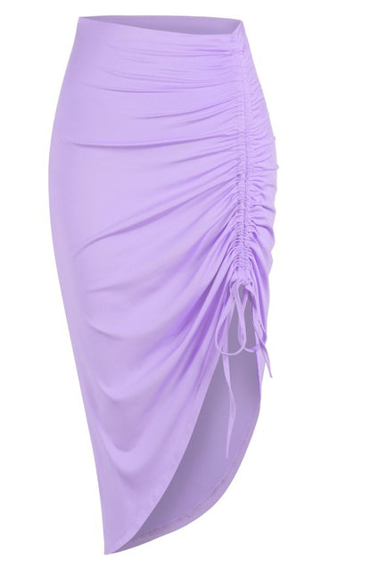 Professional Women's Sexy Ruched Midi Bodycon Skirt - Elasticity Tight Design (Casual Club Asymmetrical, High Stretch)