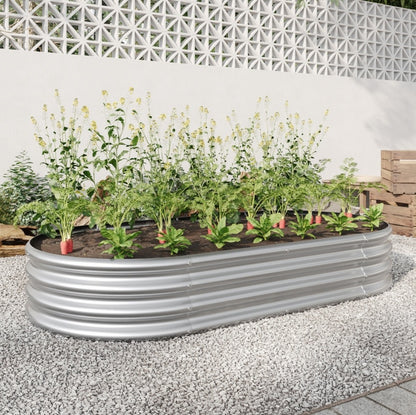 Oval stor upphöjd trädgårdsbädd i metall för växter, grönsaker, blommor