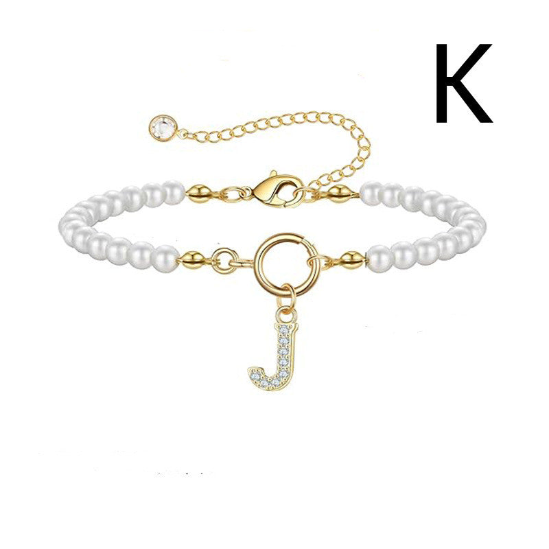 2024 Nytt Mode Toggle Lock Initial Armband Kvinnor AZ Bokstav Hänge 6mm Pärlarmband För Kvinnor Smycken Gåva