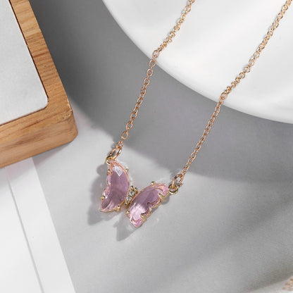 Collier papillon en cristal de verre fantaisie fille