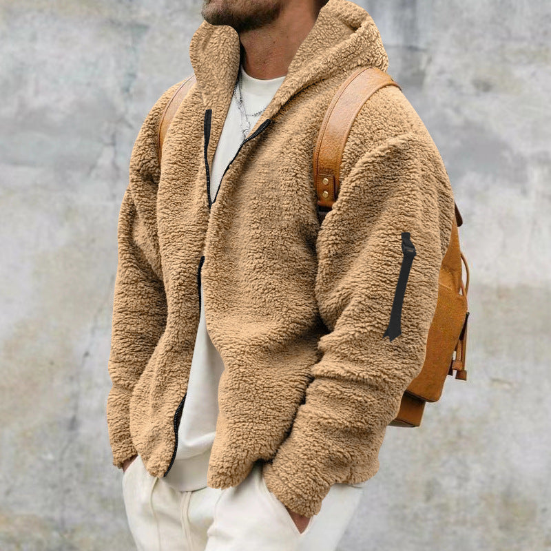 Vestes à capuche pour hommes, automne et hiver, polaire Double face, manteau chaud avec fermeture éclair, veste ample décontractée, vêtements d'extérieur