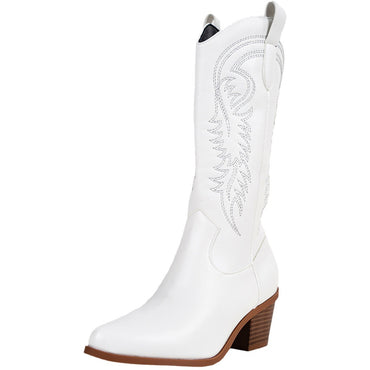 High Heel White Western Cowboy Knight Boots