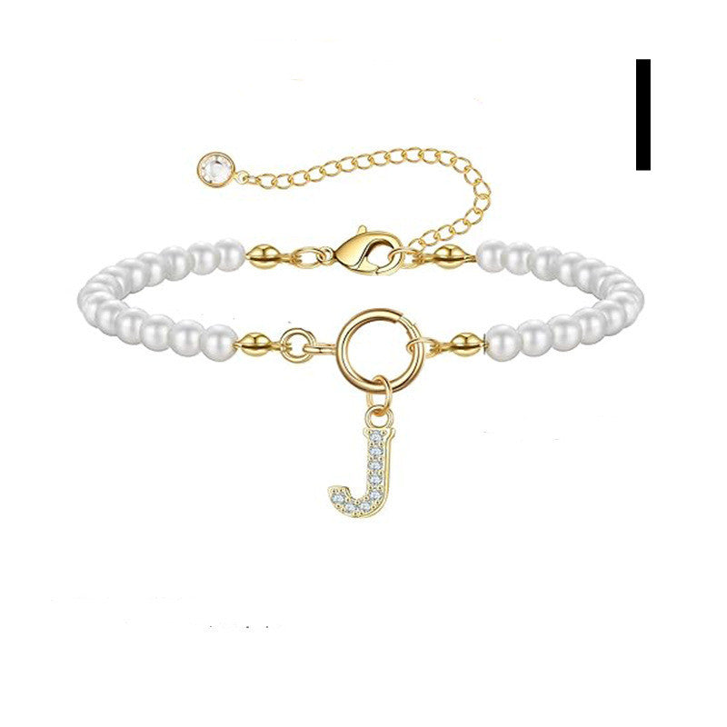 2024 Nytt Mode Toggle Lock Initial Armband Kvinnor AZ Bokstav Hänge 6mm Pärlarmband För Kvinnor Smycken Gåva