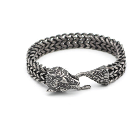 Bracelet Vintage en acier inoxydable pour hommes, tête de loup noir, chaîne cubaine, bijoux à la mode, vente en gros, accessoires, cadeaux