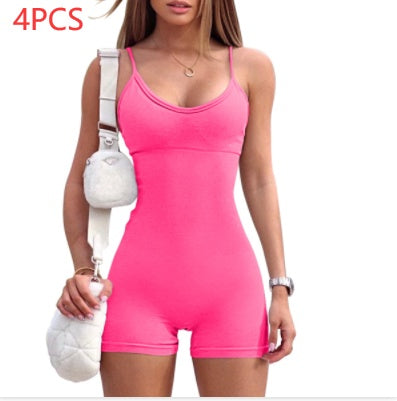 Spaghetti Strap Shorts Jumpsuit Sport Yoga Träning Tight Romper Dammode Fitness Sportkläder