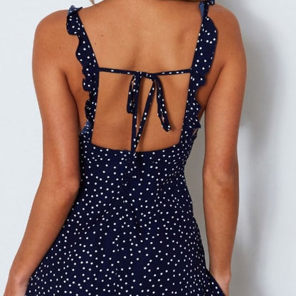 Polka-dot Strappy Dress Dam Sommar Mode Beach Sundress