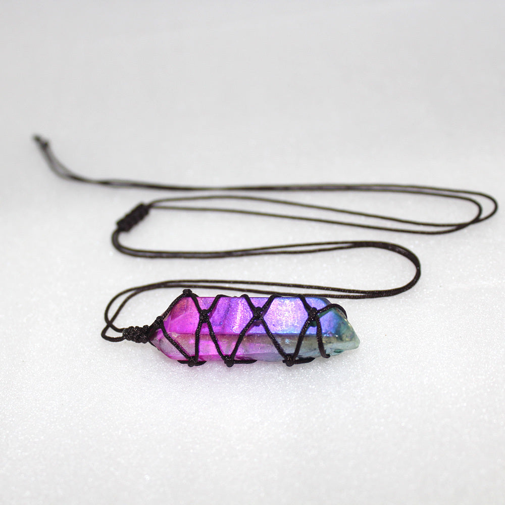 White Crystal Single Crystal Electroplating Double Color Net Pocket Necklace