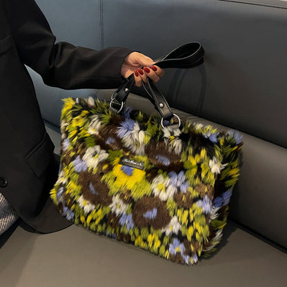 Sacs en peluche d'hiver pour femmes, sac à bandoulière à fleurs, sac à main