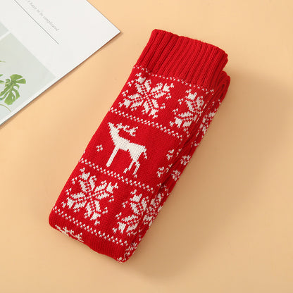 Women Long Socks Christmas Women Knitted Cotton Woolen Stocking Warm Thigh High Over The Knee Cute Deer Printing Socks Twist Cable Crochet