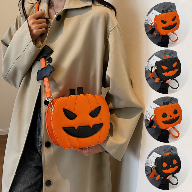 Sacs d'halloween sac à bandoulière dessin animé citrouille drôle avec chauve-souris, sac créatif personnalisé pour femme