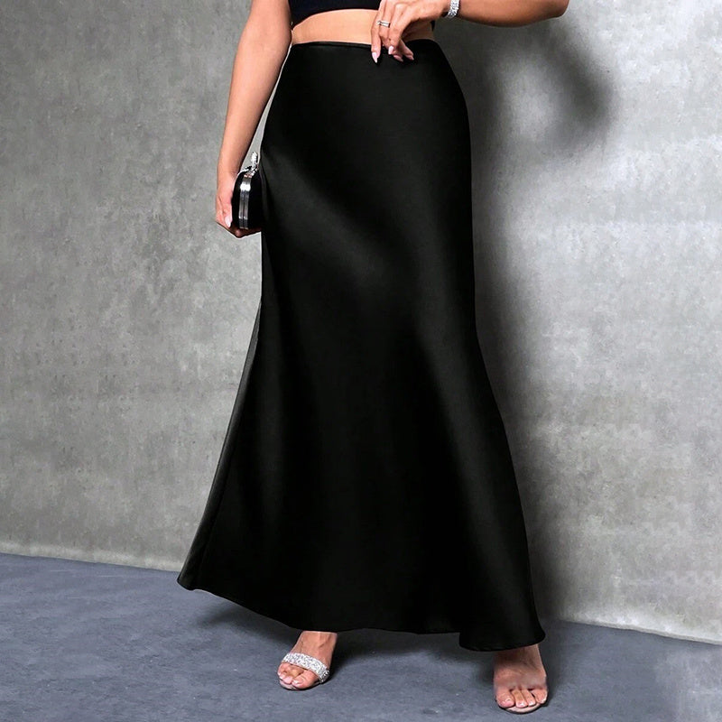 Holiday Entertainment: Professional Women's Elegant Satin High Waist Flared Midi Skirt