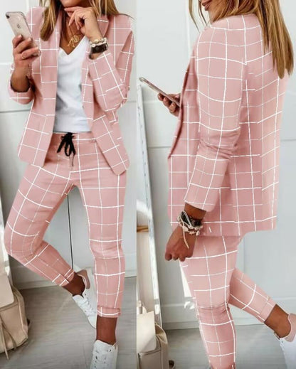 New Plaid Casual Women's Straight Trousers Suit