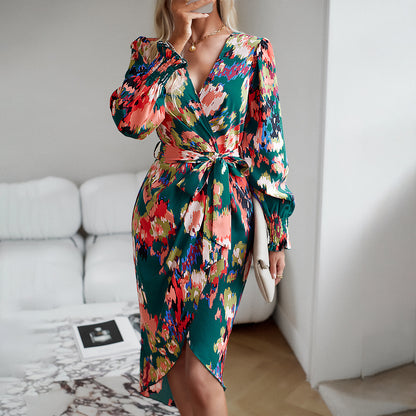 Robe imprimée 2023 automne hiver robe élégante à col en v