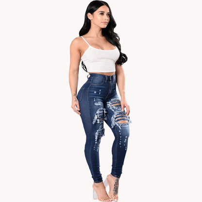 Kvinnors Ripped Denim Washed Denim Byxor