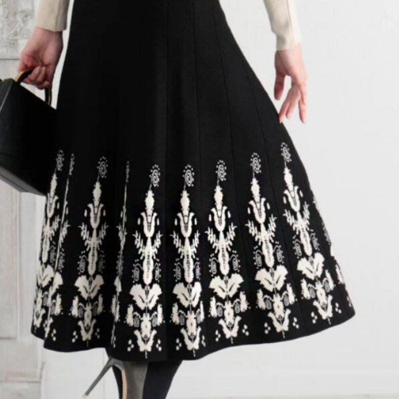 Jacquard Slim Knit A-Line Temperament Long Dress