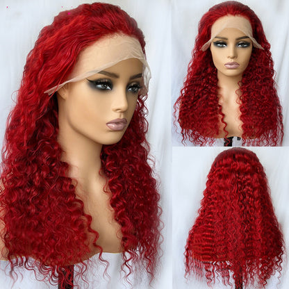 Perruque de cheveux humains rouge Deep Wave, vrai couvre-chef