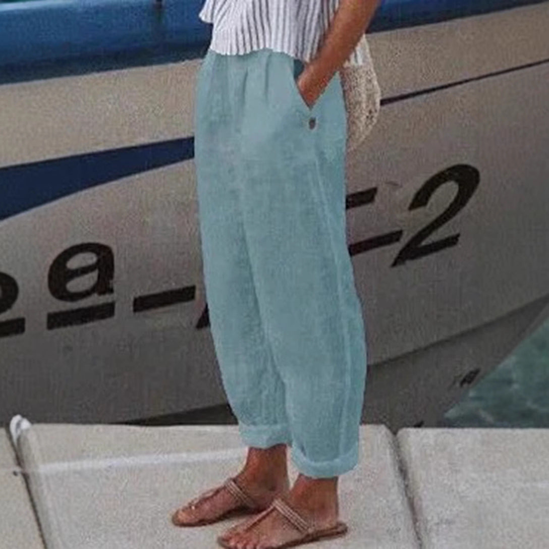 Women's Temperament Commuter Cotton Linen Straight Pocket Casual Pants