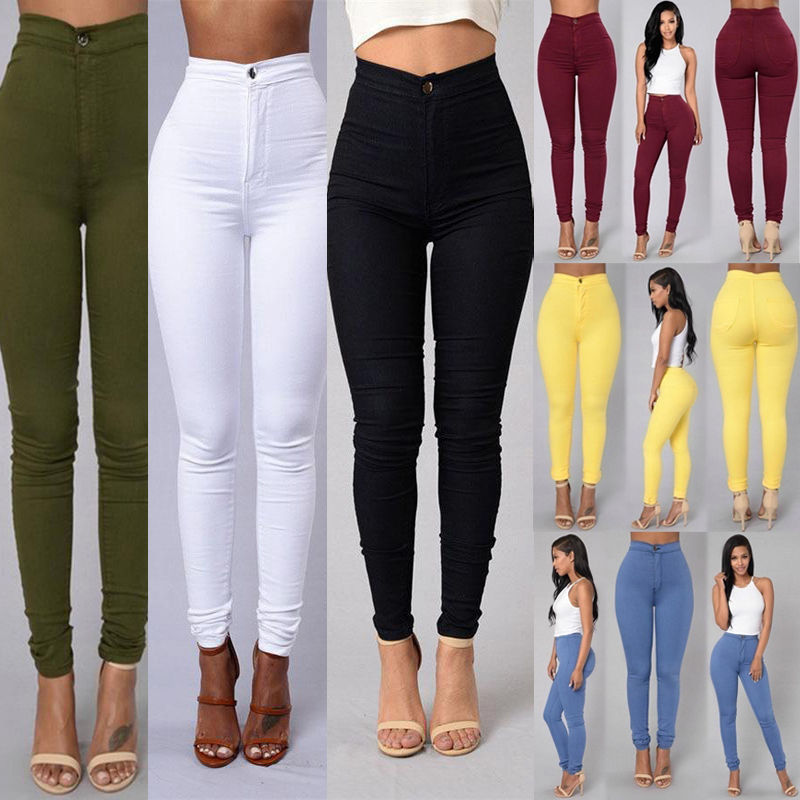 Pantalons décontractés pour femmes, taille haute, extensible, Slim, Slim, couleur bonbon