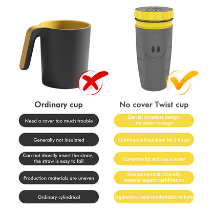 No Cover Twist Cup Rese Bärbar Cup Dubbelisolering Tumbler Halm Sippy Vattenflaskor Bärbar För Barn Vuxna