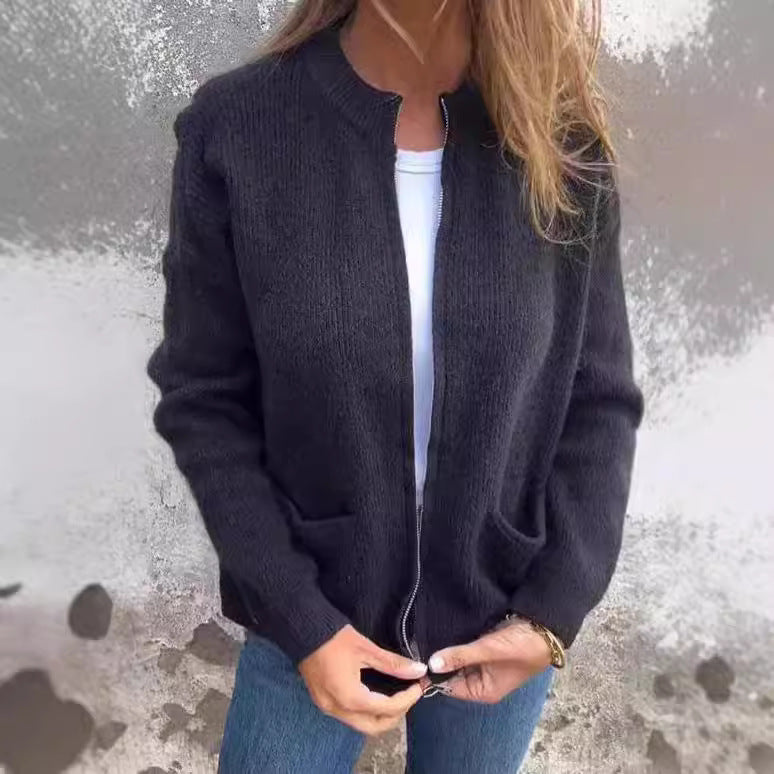 New Solid Color Casual Coat Zipper Sweater Cardigan