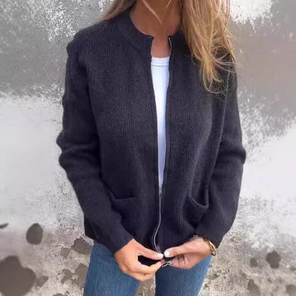 New Solid Color Casual Coat Zipper Sweater Cardigan